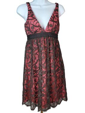 Milly Womens Cocktail Dress Pink Size 2 Sleeveless V Neck Zip Knee Brown Lace